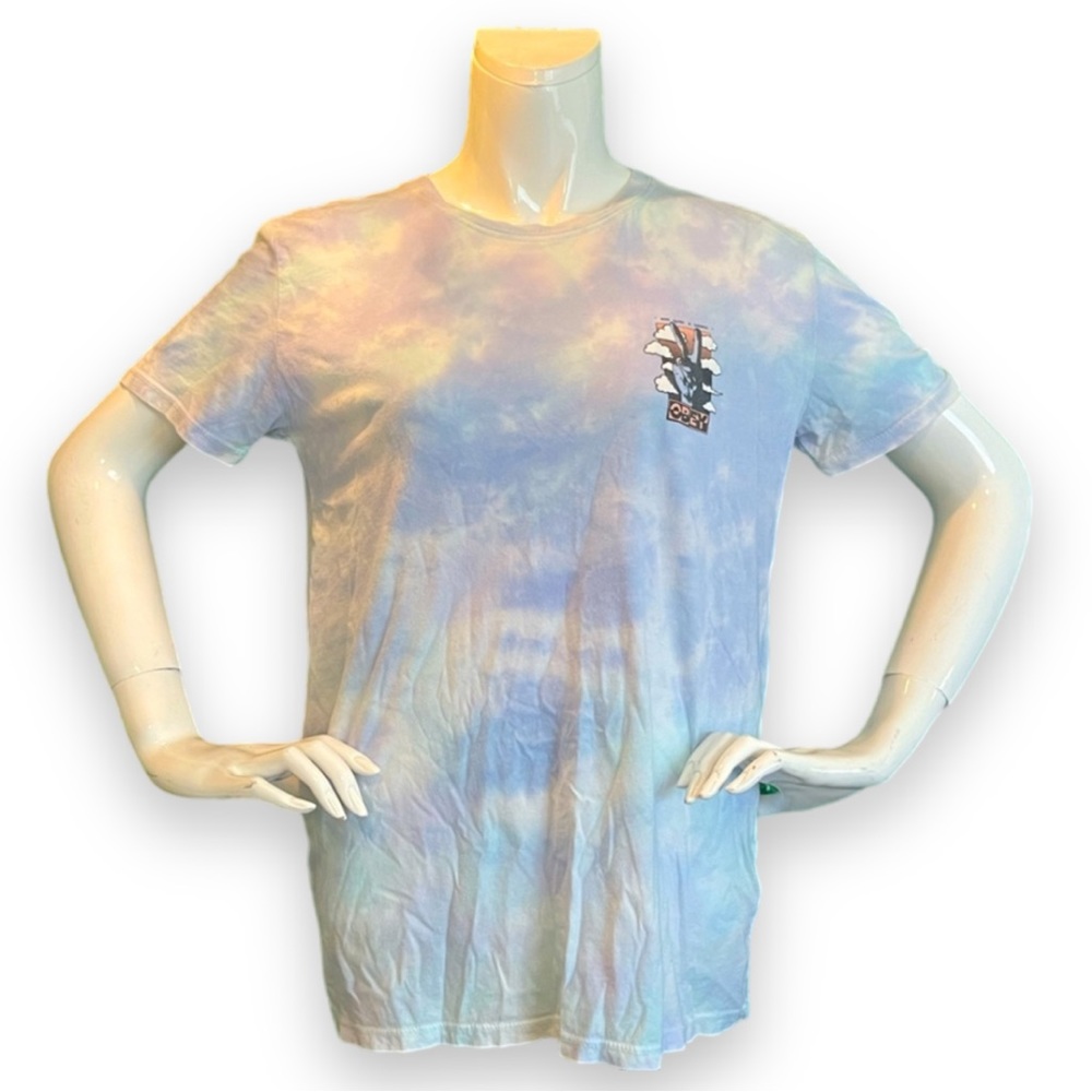Obey Tie Dye Graphic Shirt Size Small unisex peace clouds purple white
